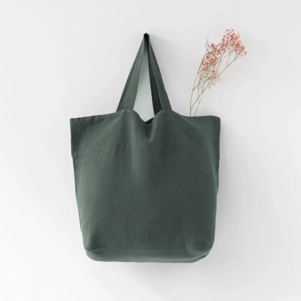 Tygväska i naturlinne (Stor) | Forest Green