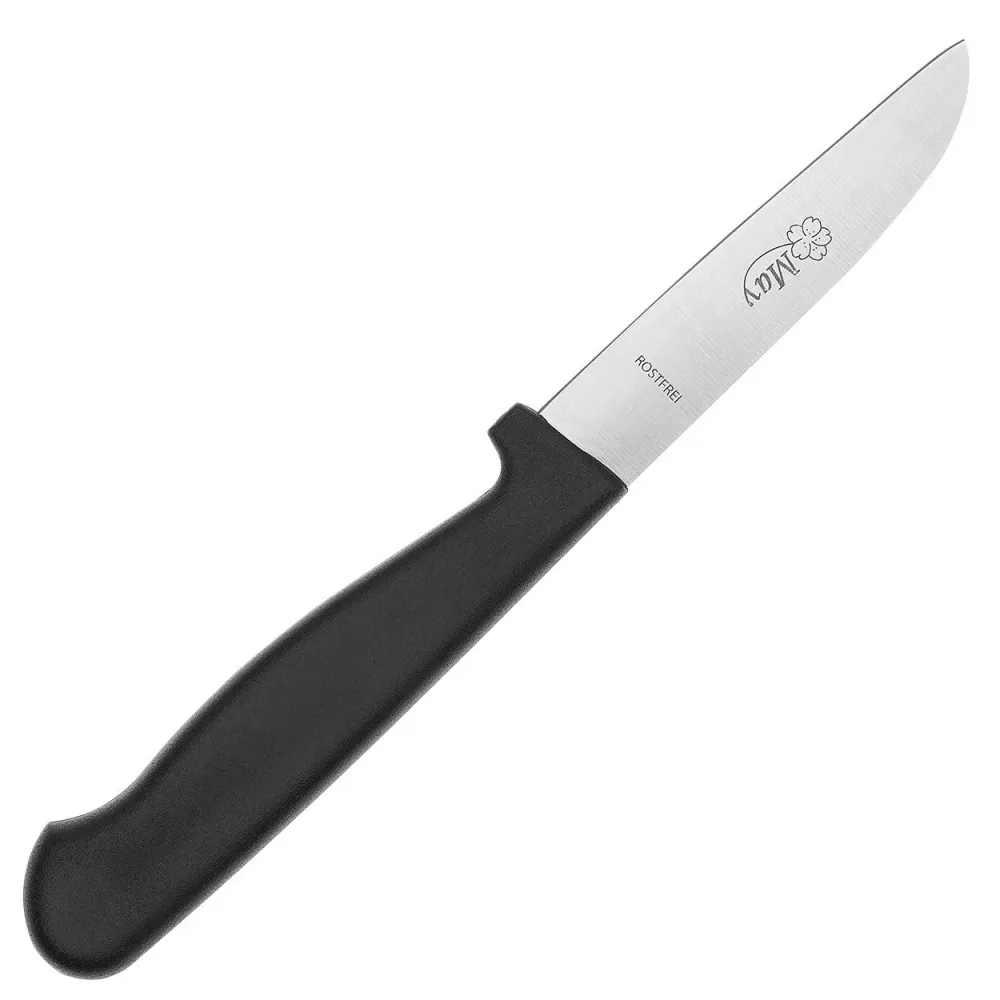 Grönsakskniv - Fruktskniv - Skalkniv - Liten allroundkniv för köket - rak egg - handslipad rostfri stål - med svart skaft