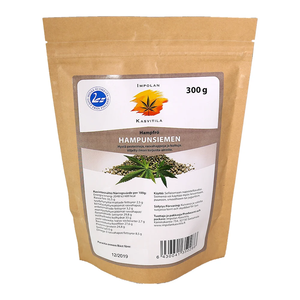 Hampafrö, hel, 300 g