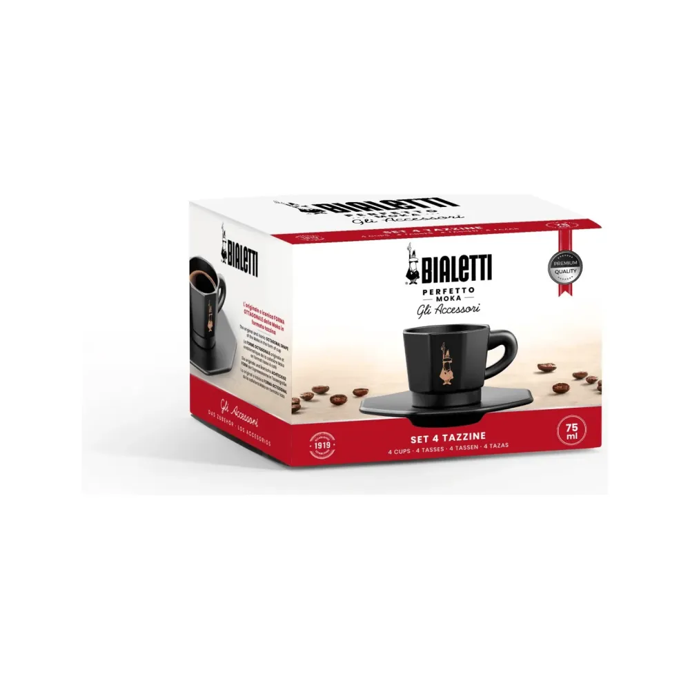 Bialetti Espressomugg Med Kaffefat 4 st Ebenholts 7,5 cl