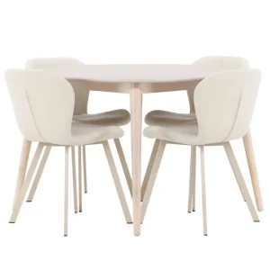 Matgrupp Venture Home Flora Runt 120 cm Krita med 4st Lilja Stolar