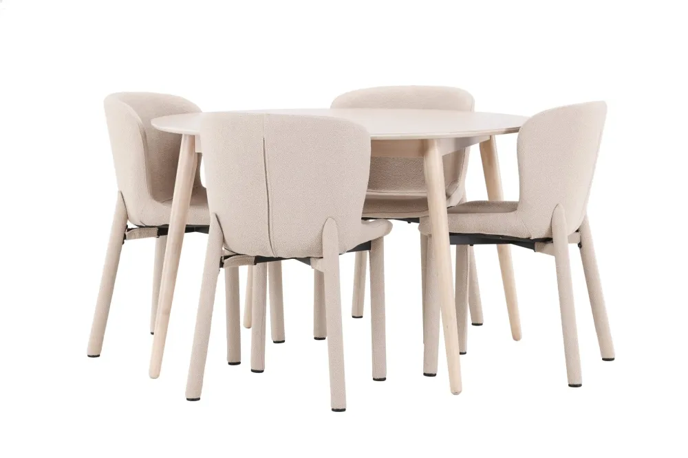 Matgrupp Venture Home Flora Runt 120 cm Krita med 4st Astoria Stolar