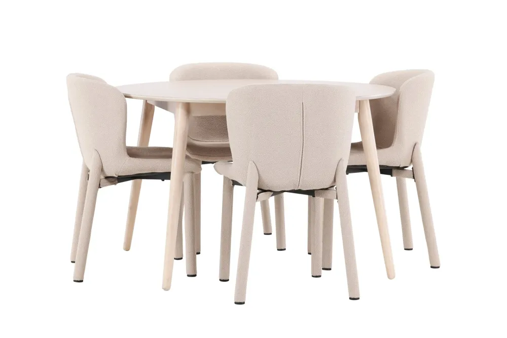 Matgrupp Venture Home Flora Runt 120 cm Krita med 4st Astoria Stolar