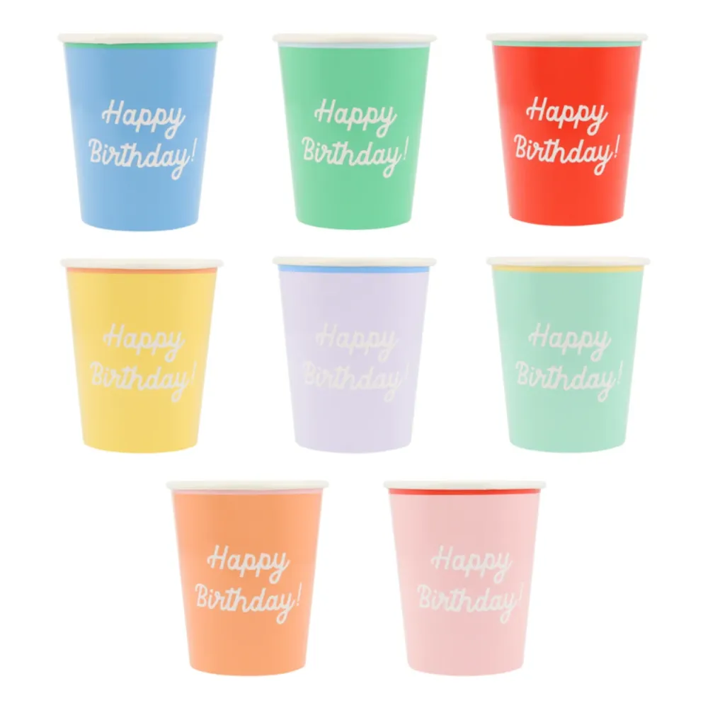 Meri Meri pappersmuggar, Mixed Happy Birthday - 8 st