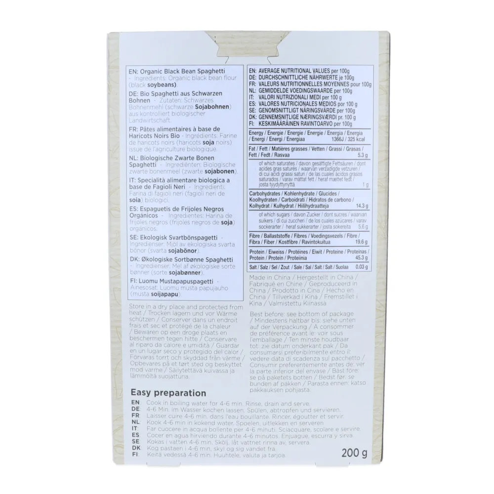 Svartbönsspaghetti, pasta av svarta bönor, 200 g