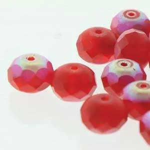Tjeckiska Firepolish Donut - Ruby 2-ton matte AB 3x5mm, 1 sträng