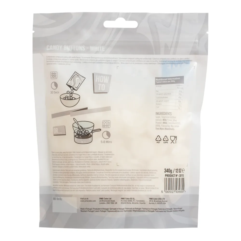 Candy Buttons - Smälter Vit Vanilj 340g