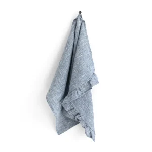 Kökshandduk med volang indigo melerad) | Magic Linen