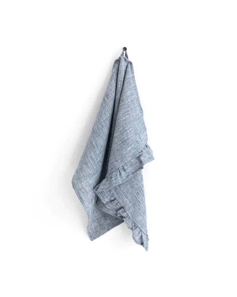 Kökshandduk med volang indigo melerad) | Magic Linen