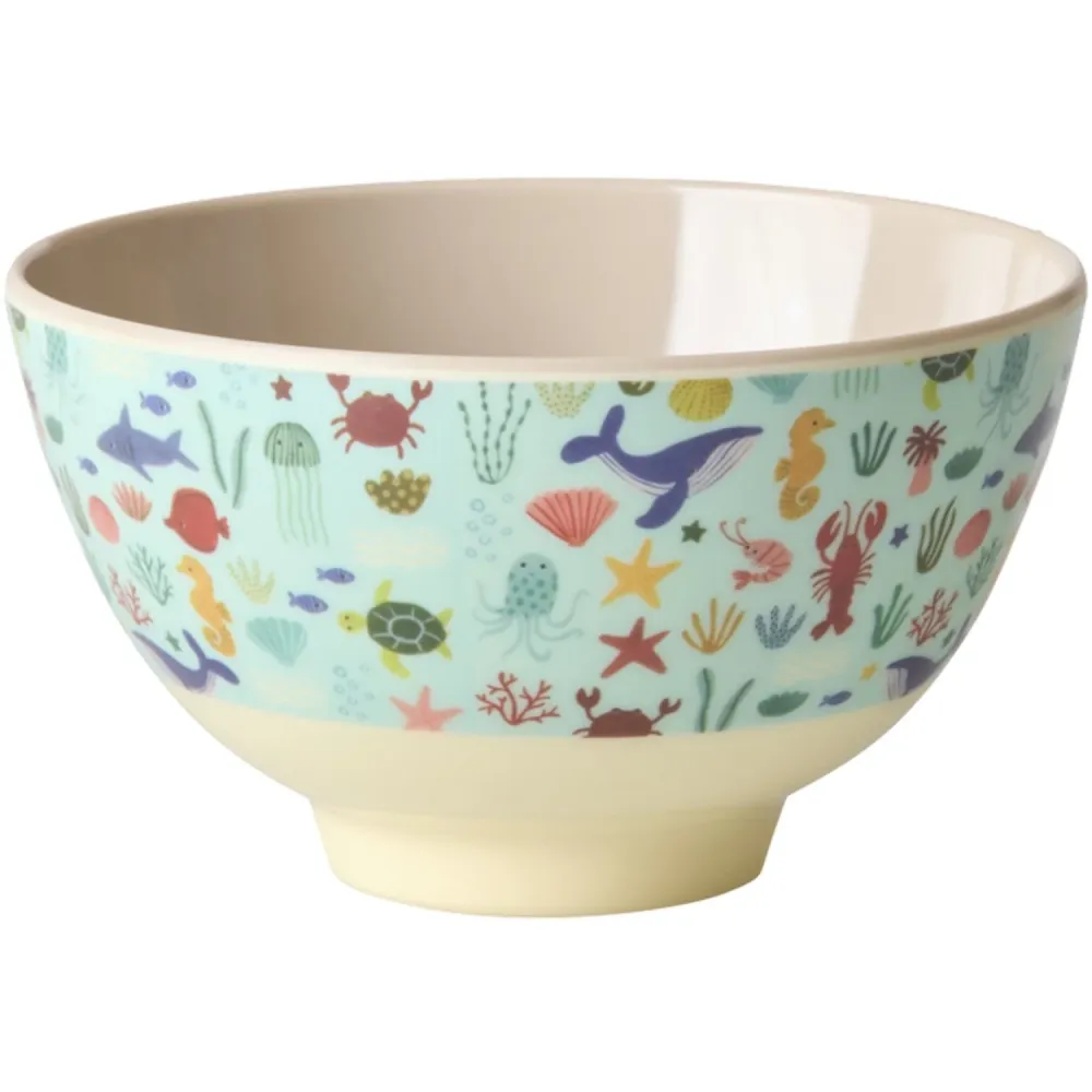 Rice Blue Ocean Print Melamine Skål Pytteliten 300 Ml