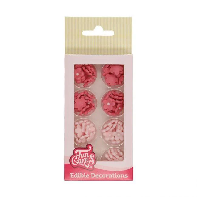 Sockerdekorationer - 64 rosa blommor