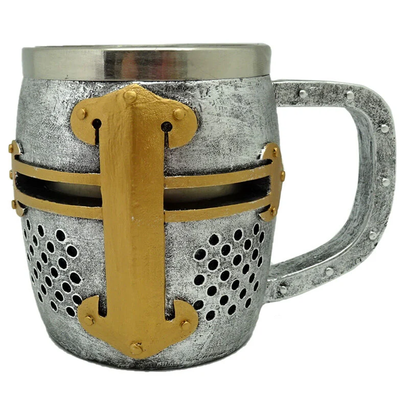 Medieval Knight Chrome and Gold Helmet Jug
