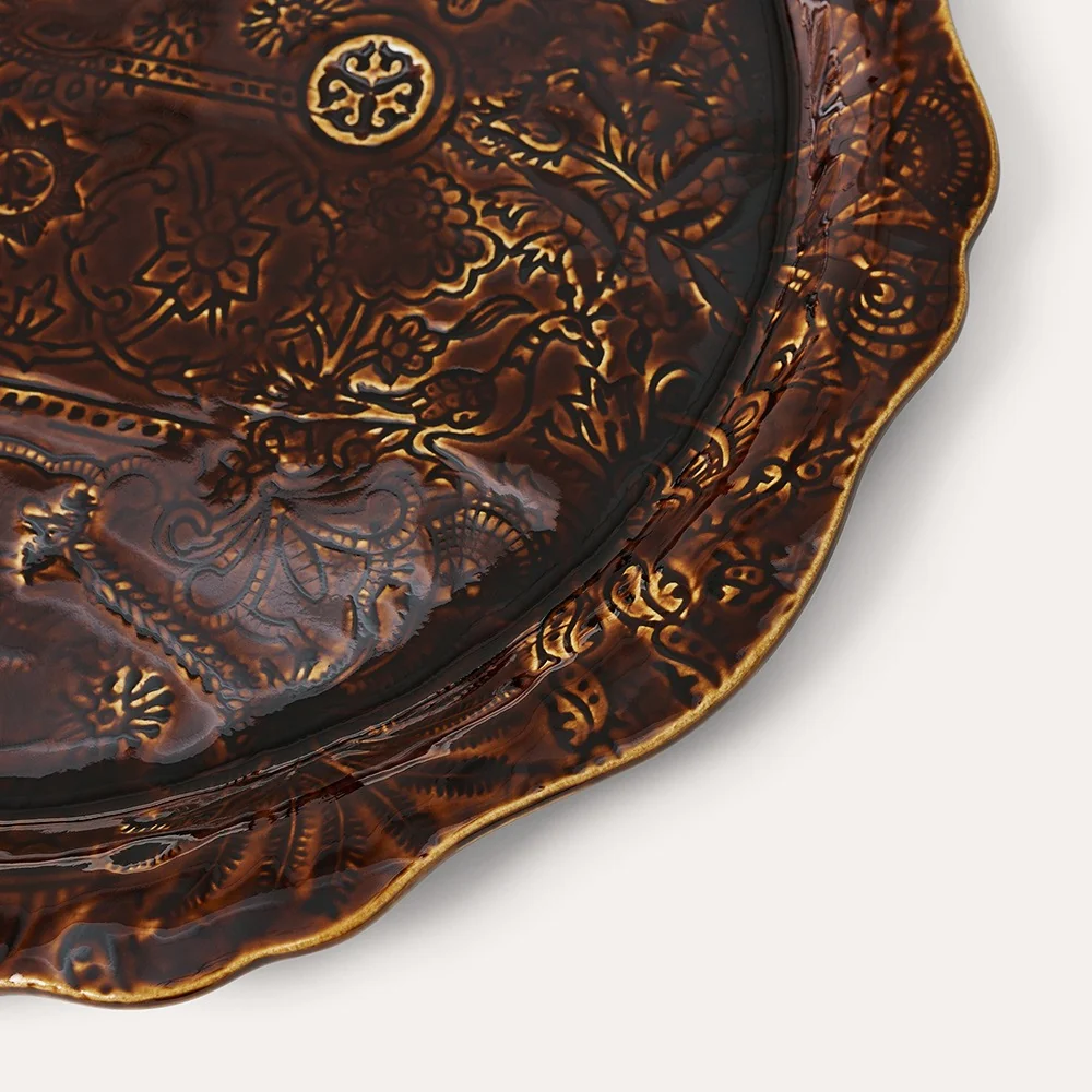 Round Serving Plate 34cm Coffee