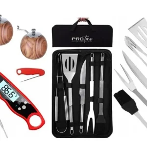 Grillset Pro1RR- Verktyg, röd termometer, salt- o pepparkvarn rund Lifetime Warranty