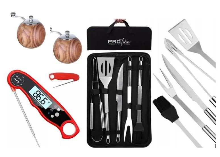 Grillset Pro1RR- Verktyg, röd termometer, salt- o pepparkvarn rund Lifetime Warranty