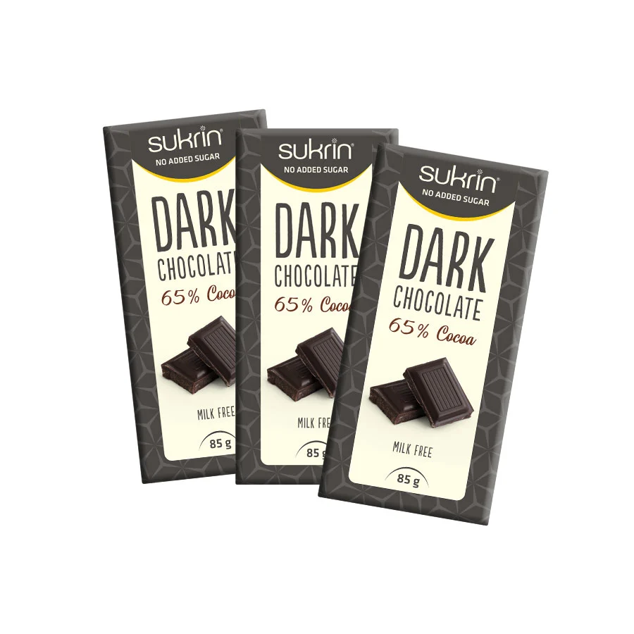 Sockerfri Mörk Choklad SUKRIN 65% 3-pack