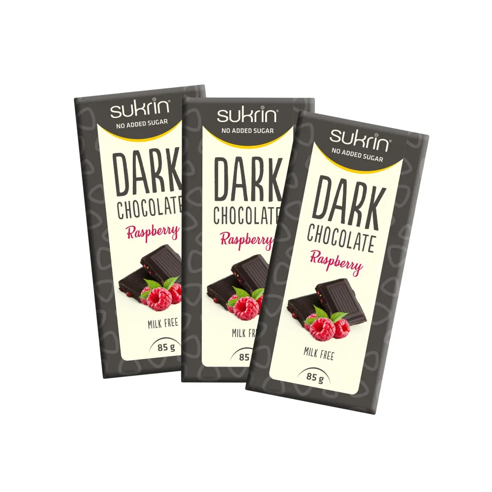 Sockerfri Mörk Choklad SUKRIN Hallon 3-pack