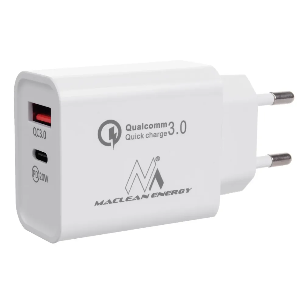 Maclean MCE485 W 20W Nätladdare PD Power Delivery Qualcomm Quick Charge, QC 3.0, 5V3A/9V2.22A/12V1.67A, Krita, MCE485W