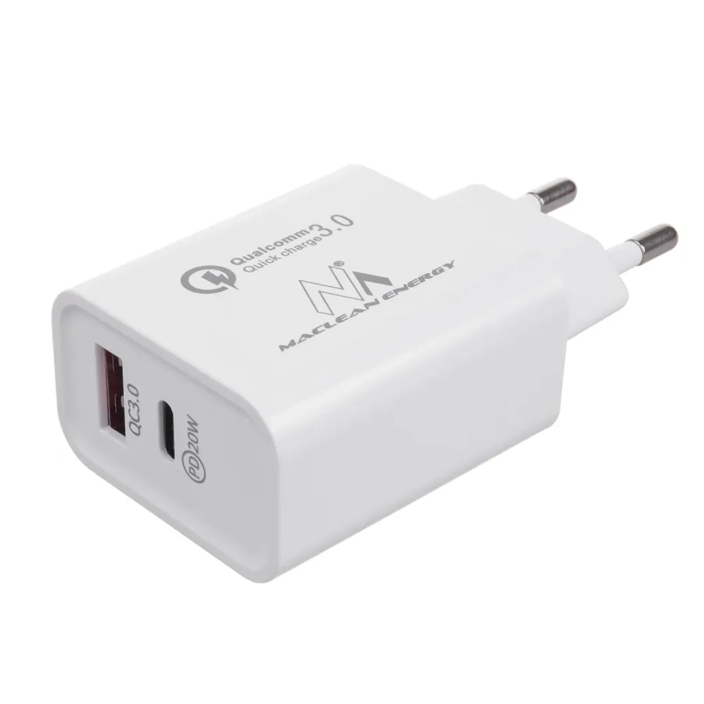 Maclean MCE485 W 20W Nätladdare PD Power Delivery Qualcomm Quick Charge, QC 3.0, 5V3A/9V2.22A/12V1.67A, Krita, MCE485W