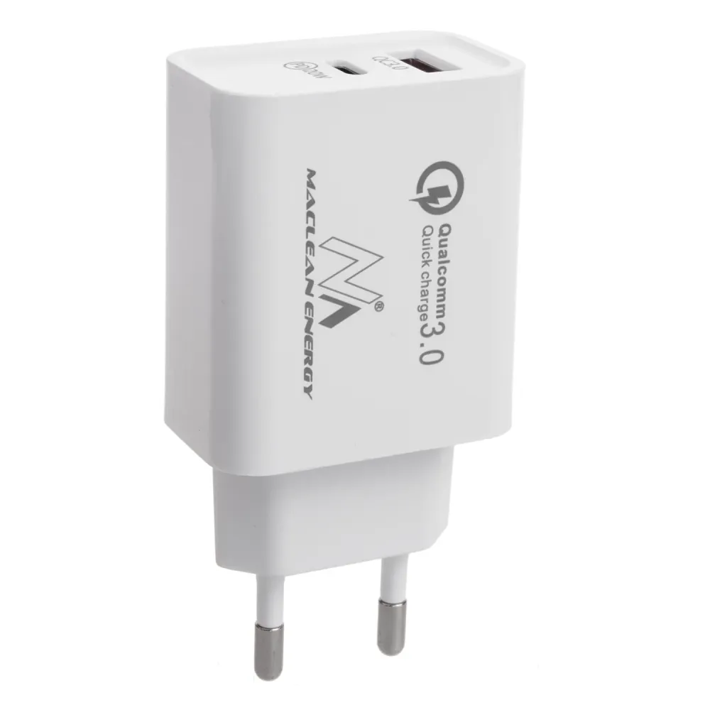 Maclean MCE485 W 20W Nätladdare PD Power Delivery Qualcomm Quick Charge, QC 3.0, 5V3A/9V2.22A/12V1.67A, Krita, MCE485W