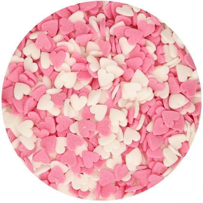 Strössel Hjärtan Rosa & Vita - 60g