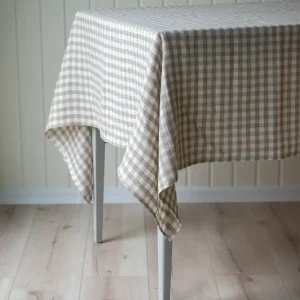 Linneduk Gingham – rutig duk av stentvättad naturlinne 140