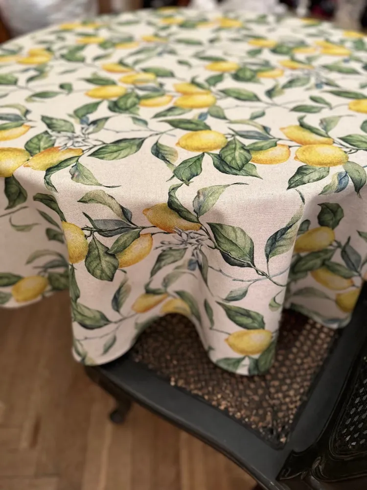 Quick-Dry Round Tablecloth - Lemon Linen 75in