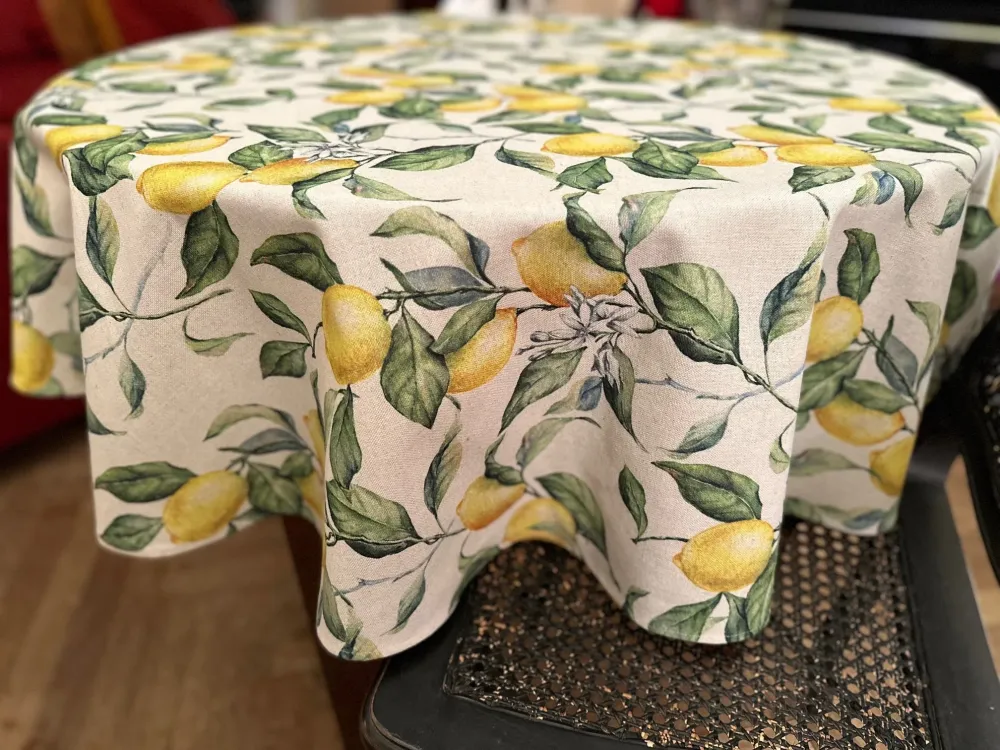 Quick-Dry Round Tablecloth - Lemon Linen 75in