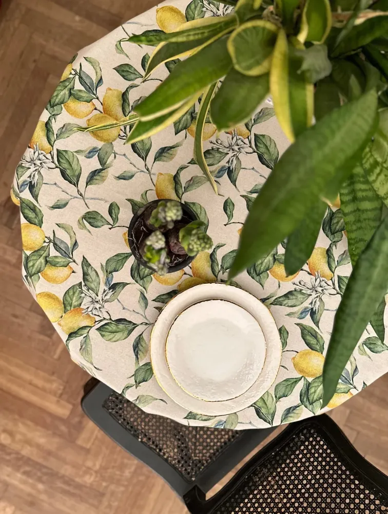 Quick-Dry Round Tablecloth - Lemon Linen 75in