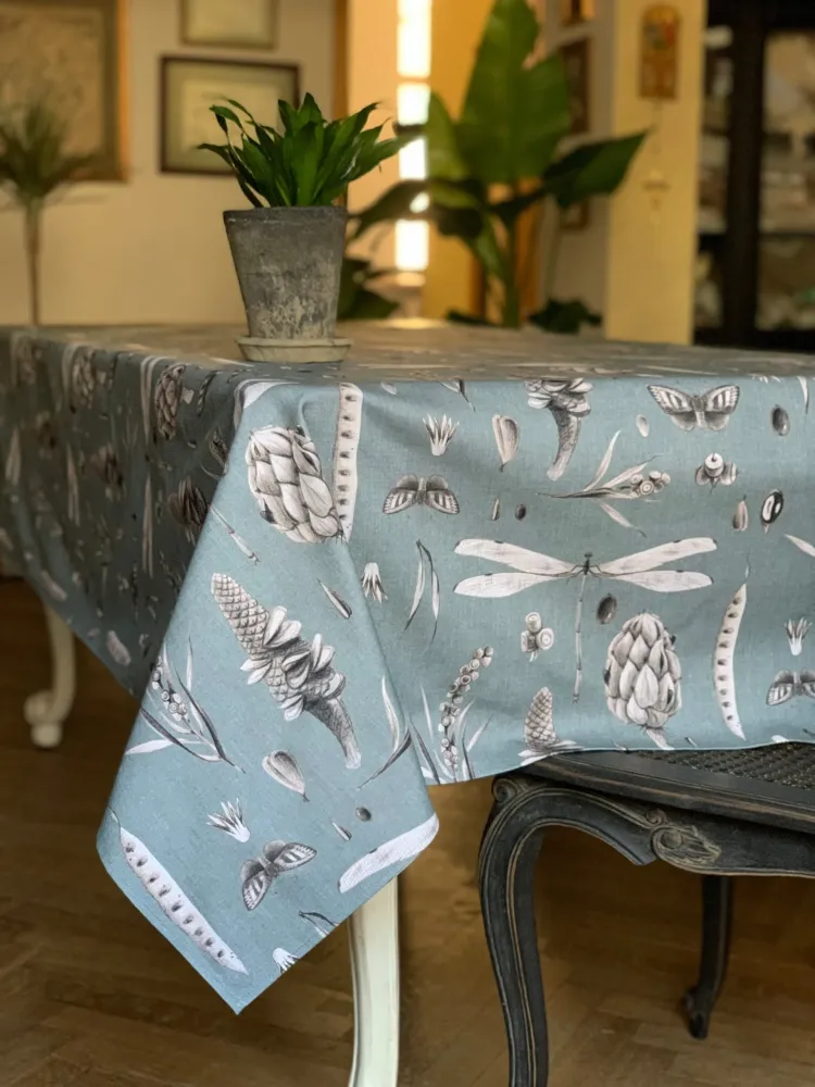 Rectangular Tablecloth - Seeds Aqua Non-Slip Backing 330