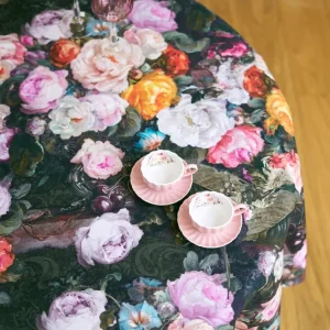 Round Tablecloth - Francine Black Thanksgiving Dinner 75in