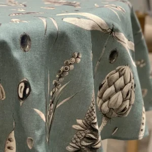 Stain-Resistant Polyester Round Tablecloth - Seeds Aqua 75in