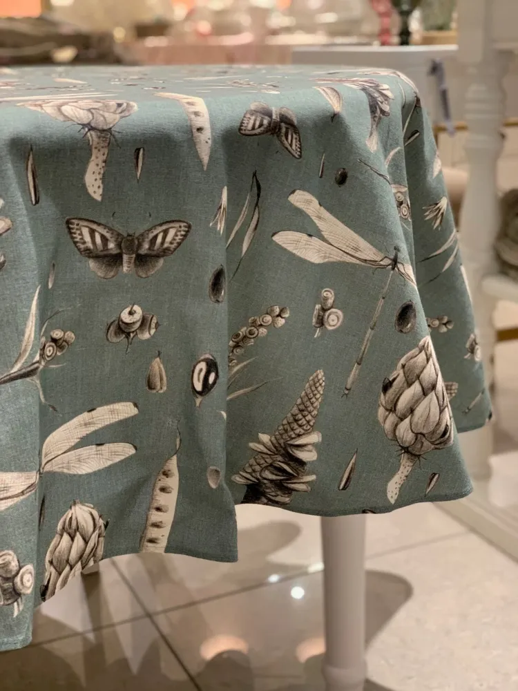 Stain-Resistant Polyester Round Tablecloth - Seeds Aqua 75in