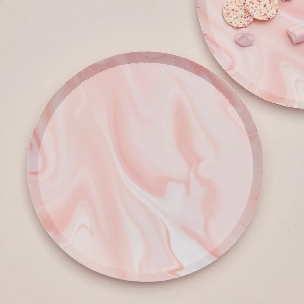 Gingerray pappers tallrikar rosa marmorprint