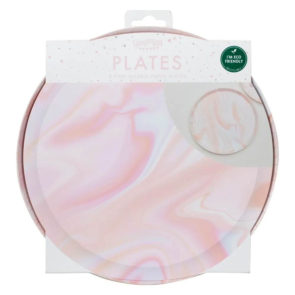 Gingerray pappers tallrikar rosa marmorprint