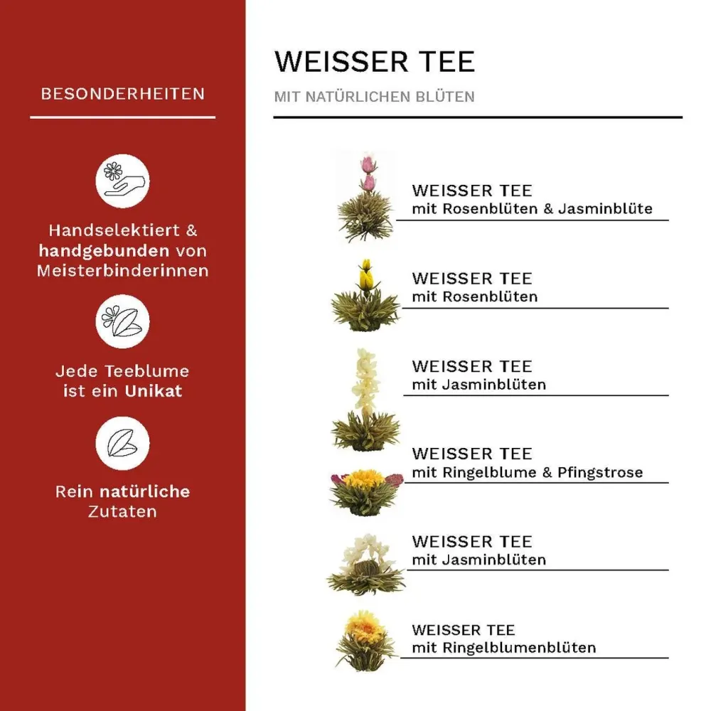 Creano Tea Flowers Mix Blommande vitt te i trähjärta
