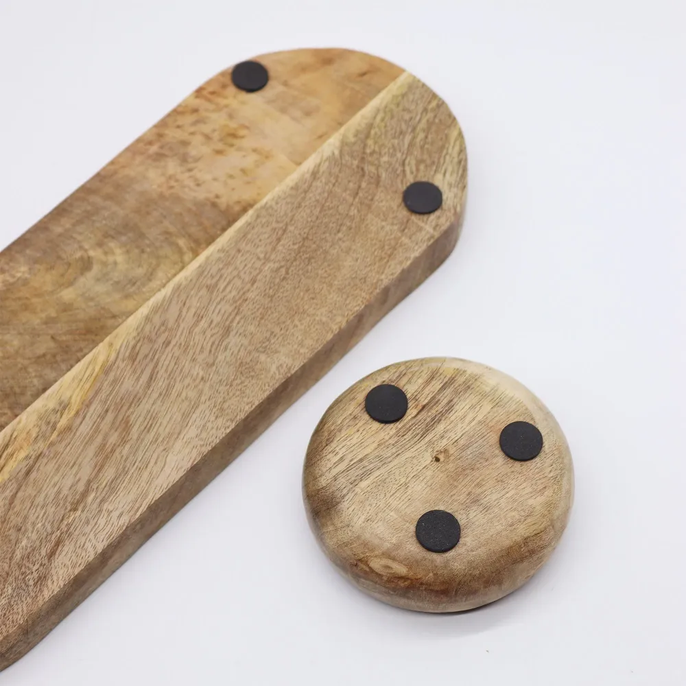 Mango Wood Tray 3 Bowls - Blue Stripes