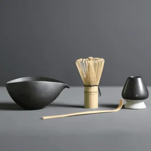 Matcha-set i keramik och bambu – 4 delar – japanskt te-set med tillbehör Svart
