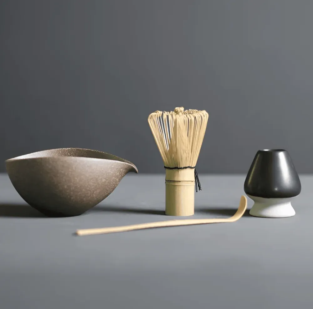 Matcha-set i keramik och bambu – 4 delar – japanskt te-set med tillbehör Svart
