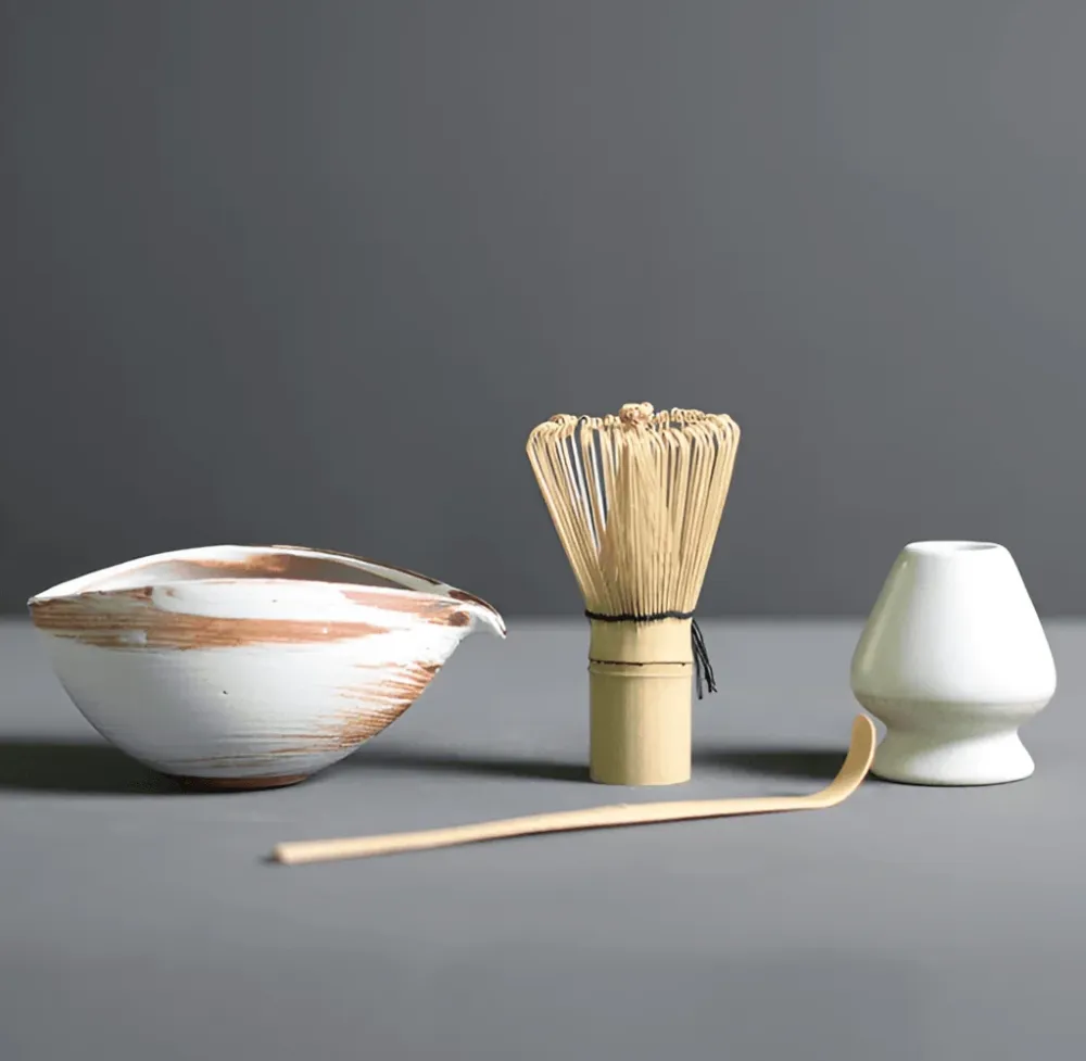 Matcha-set i keramik och bambu – 4 delar – japanskt te-set med tillbehör Svart
