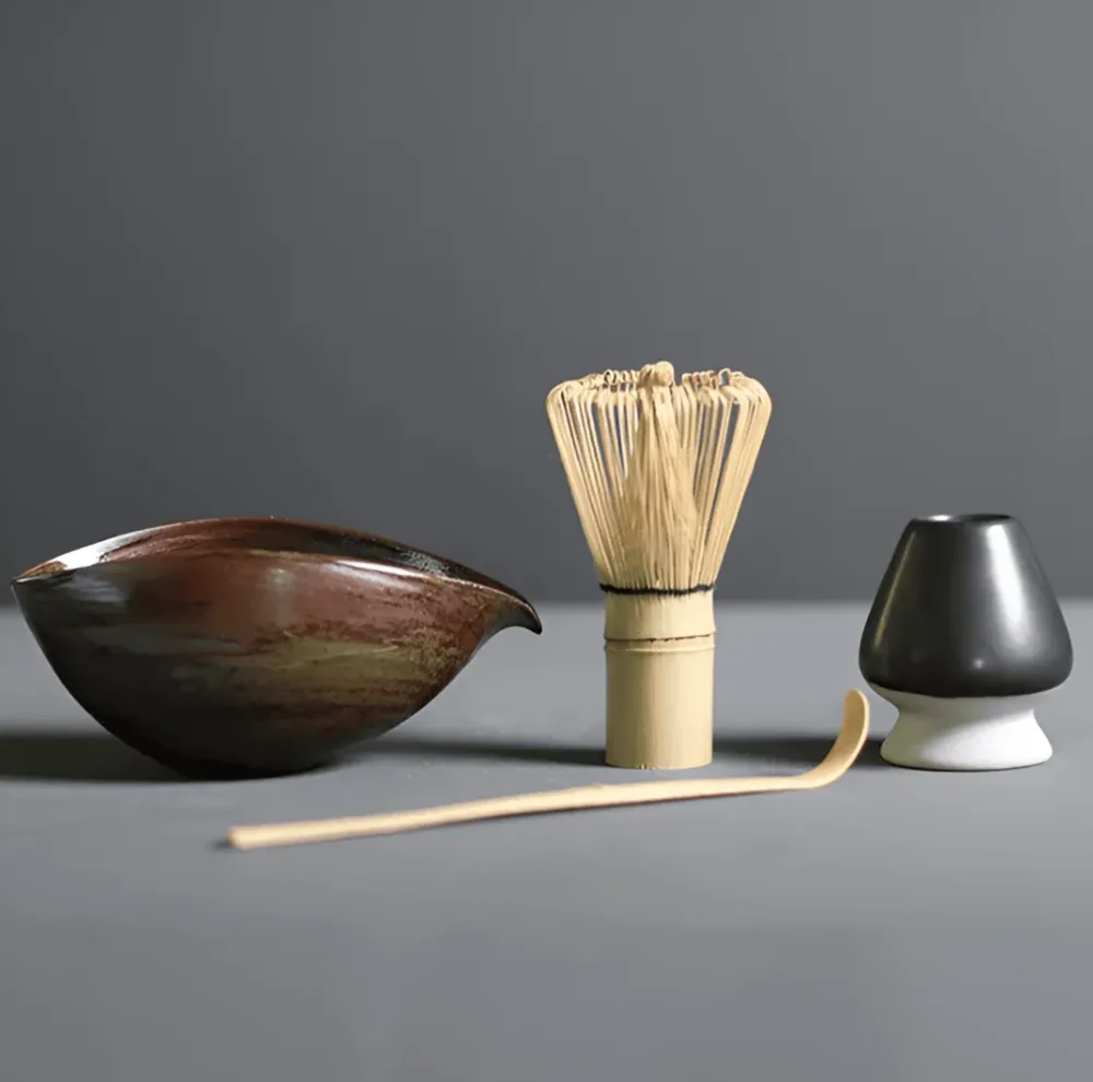 Matcha-set i keramik och bambu – 4 delar – japanskt te-set med tillbehör Svart