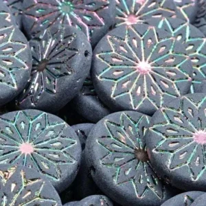 Origami Flower Bead - Matte Jet Oil 18mm, set six