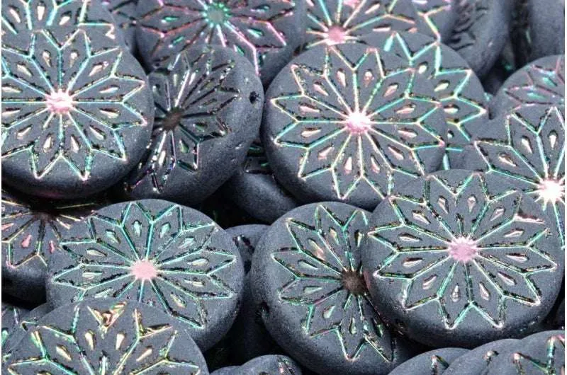 Origami Flower Bead - Matte Jet Oil 18mm, set six
