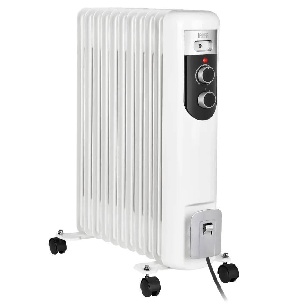 Teesa TSA8049 Elektrisk Oljevärmare 2500W (11 Fenor) Termostatisk Värmare 3 Värmeinställningar På 4x Hjul Snö