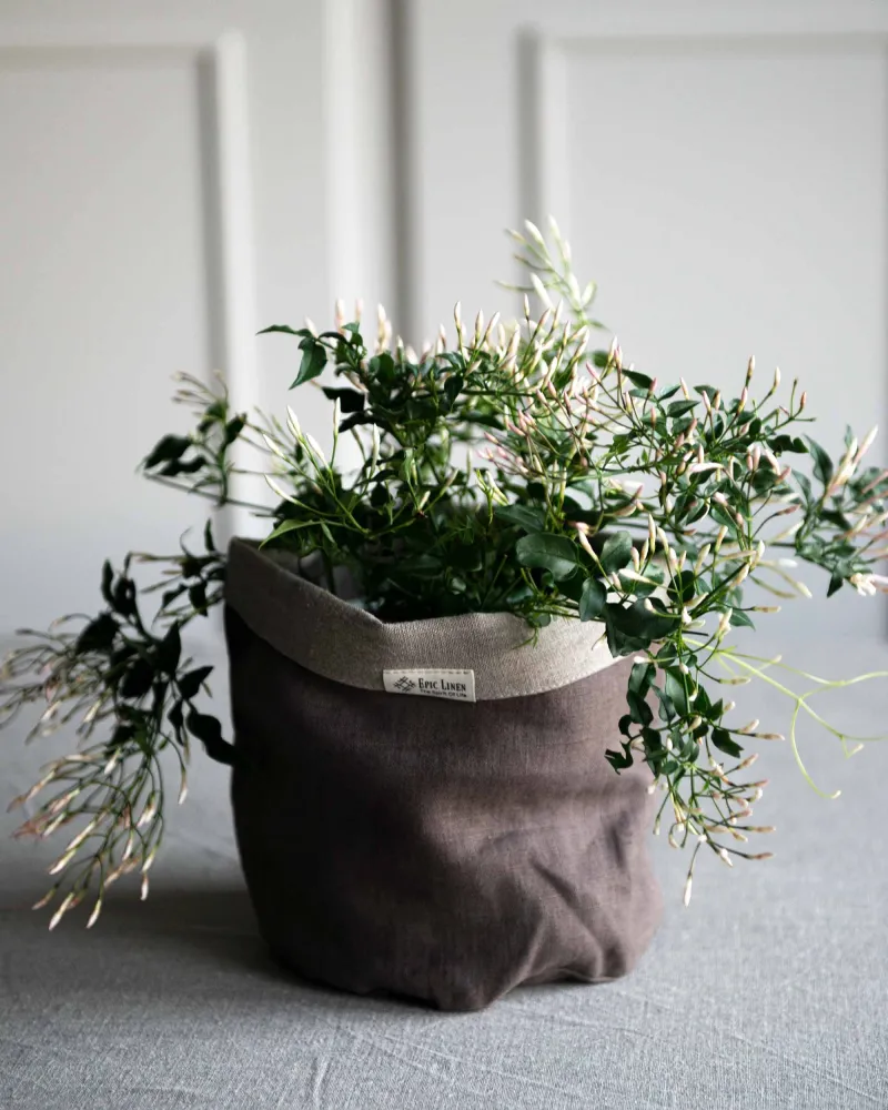 Tygkorg i naturlinne, Coffee | Epic Linen