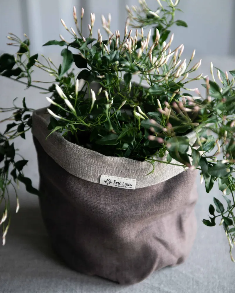 Tygkorg i naturlinne, Coffee | Epic Linen