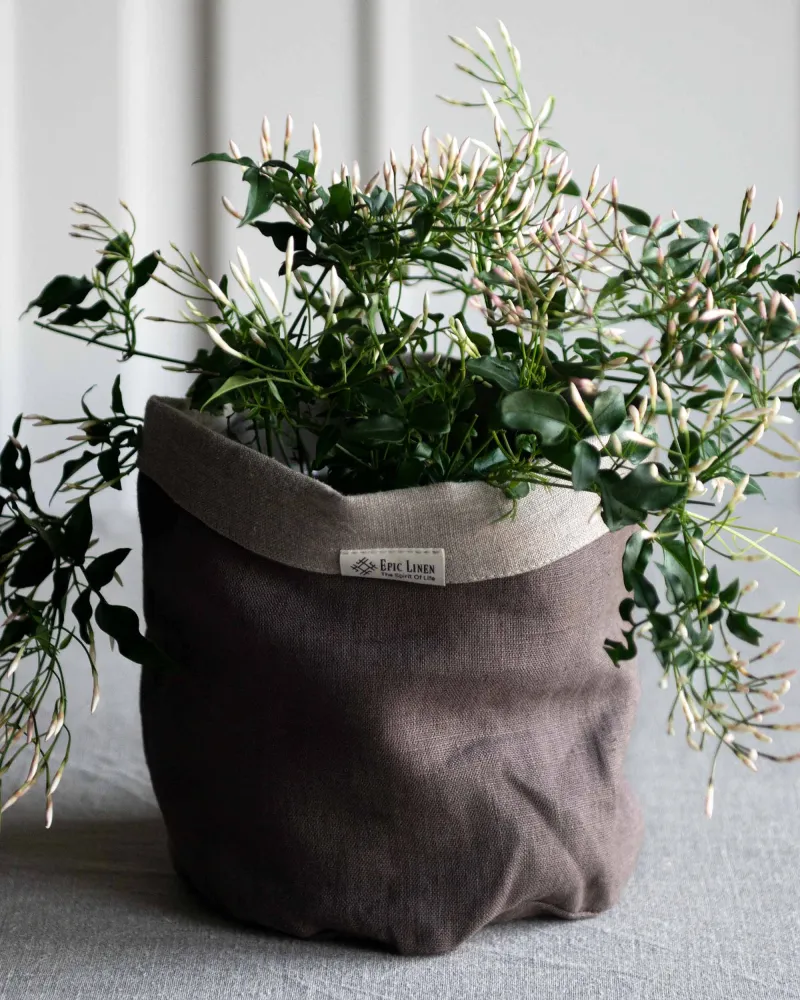 Tygkorg i naturlinne, Coffee | Epic Linen