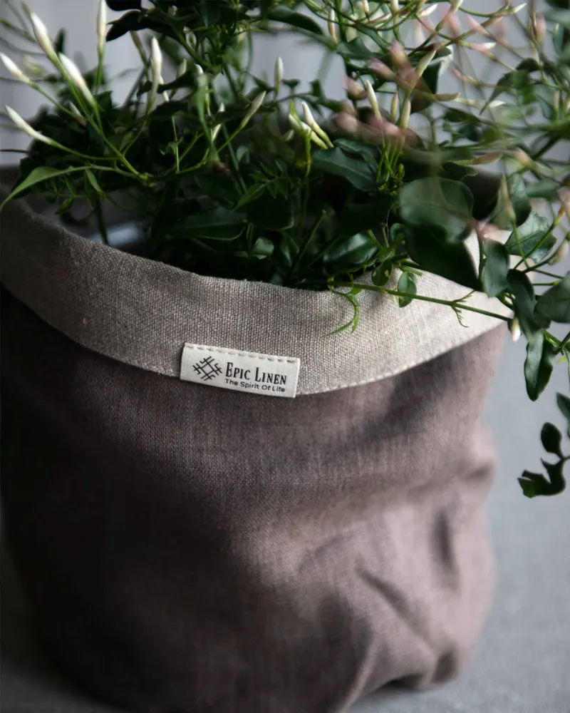 Tygkorg i naturlinne, Coffee | Epic Linen