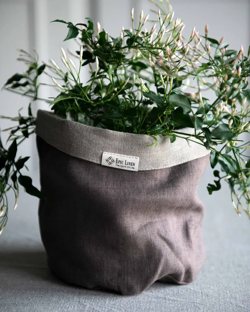 Tygkorg i naturlinne, Coffee | Epic Linen