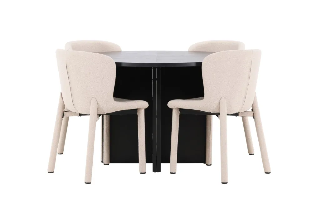 Matgrupp Venture Home Strada Runt 120/170 cm Kolsvart med Astoria Stolar